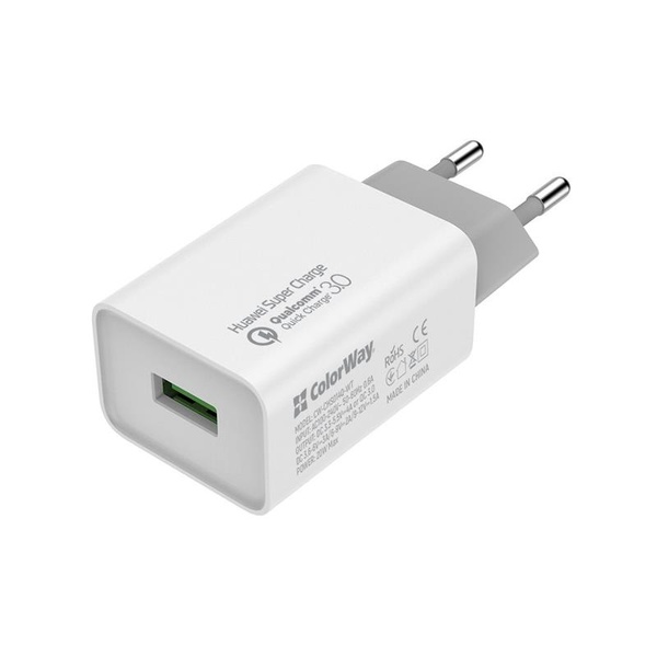 Мережевий зарядний пристрій ColorWay QC3.0 (1USBx4A) White (CW-CHS014Q-WT) CW-CHS014Q-WT фото