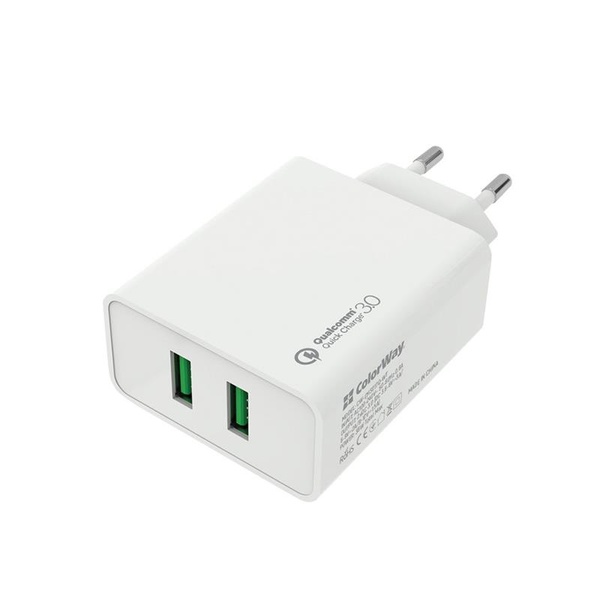 Мережевий зарядний пристрій ColorWay QC3.0 (2USBx3A) White (CW-CHS017Q-WT) CW-CHS017Q-WT фото