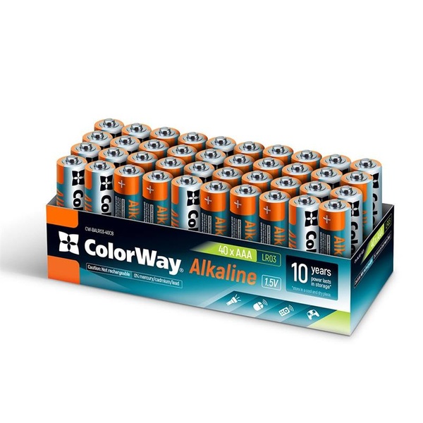 Батарейка ColorWay Alkaline Power AAA/LR03 Colour Box 40шт CW-BALR03-40CB фото