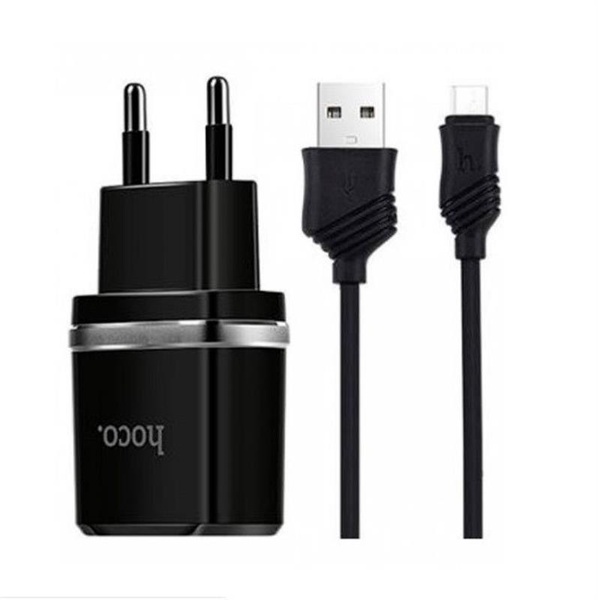 Зарядний пристрій Hoco C12 Smart (2USB, 2.4А) Black (6957531064114) + кабель MicroUSB 6957531064114 фото