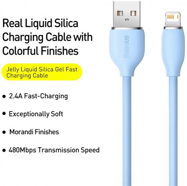 Кабель Baseus Jelly Liquid Silica Gel USB-Lightning, 2.4A, 2м Blue (CAGD000103) CAGD000103 фото